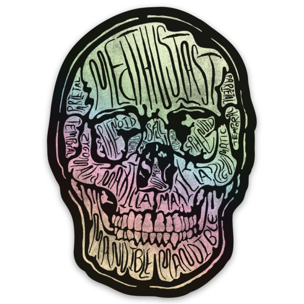 Skull Typography Holographic Sticker
