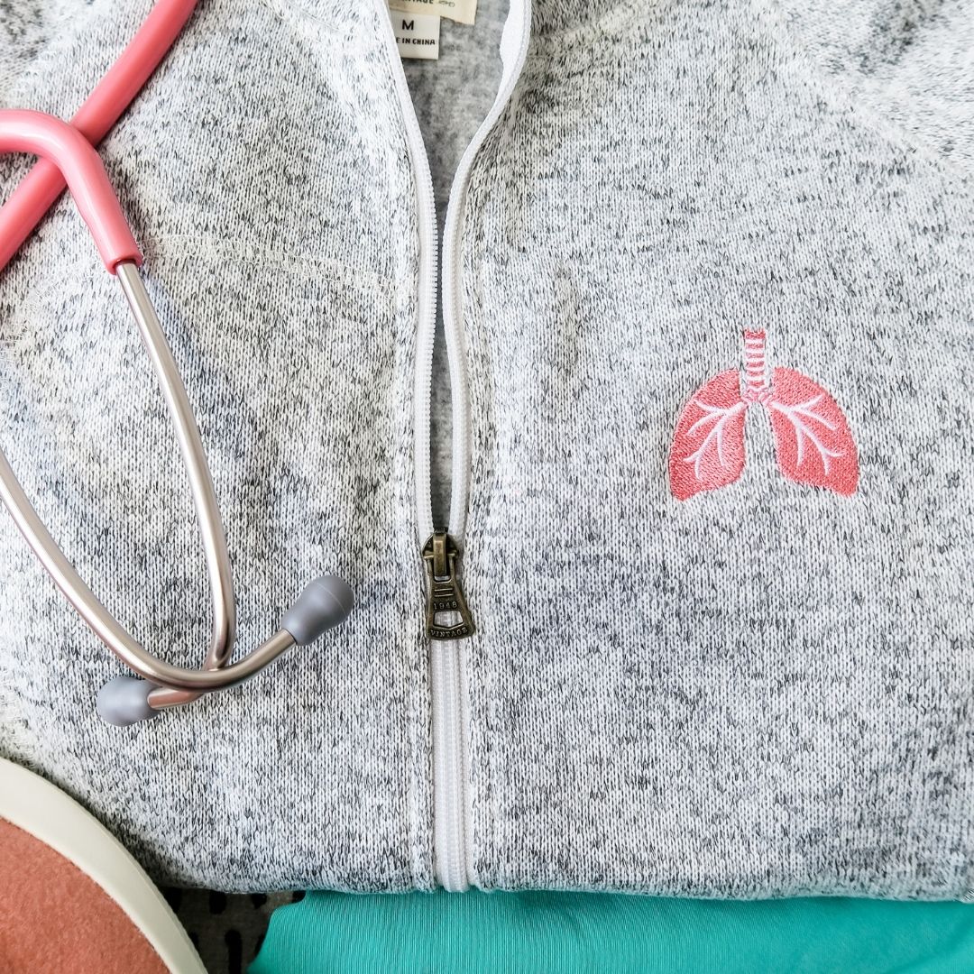 Embroidered Lungs Full-Zip Sweater Fleece Jacket