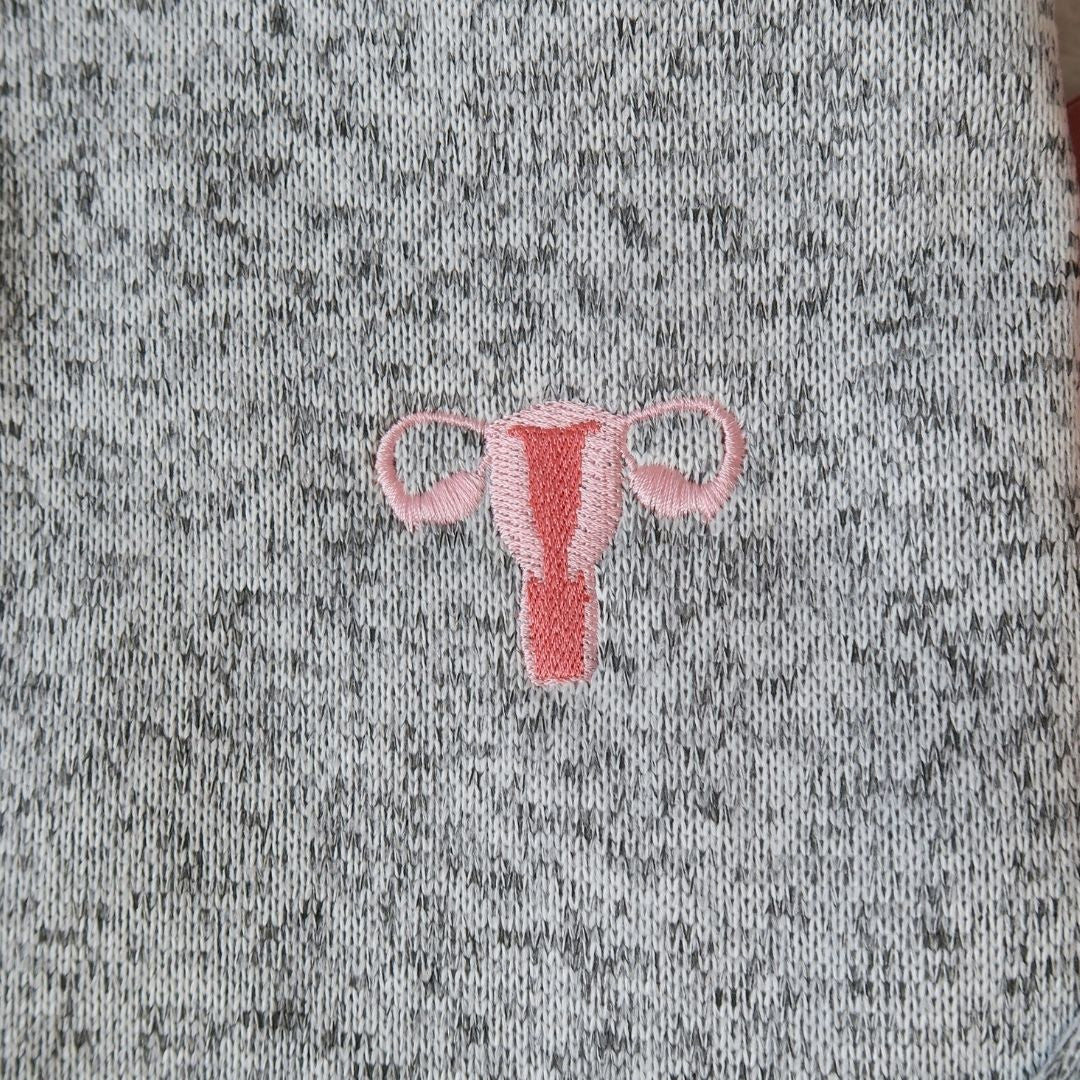 Embroidered Uterus Quarter-Zip Pullover