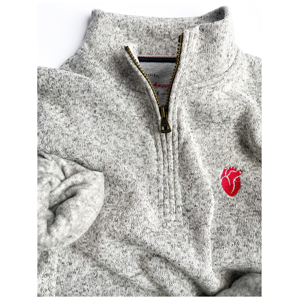 Embroidered Heart Quarter-Zip Pullover