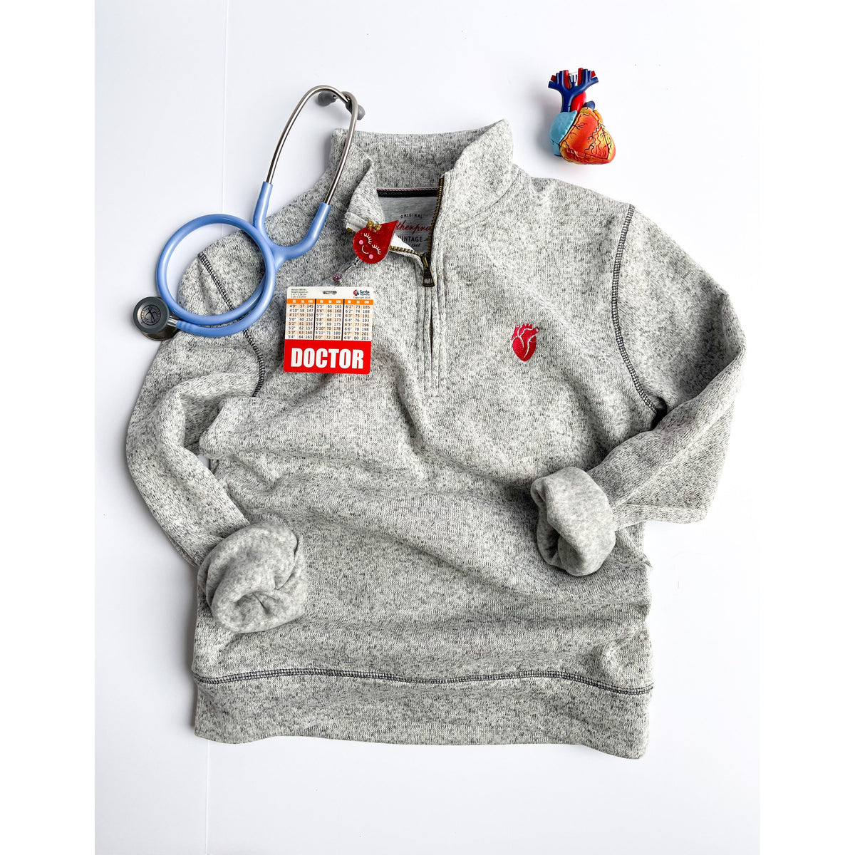 Embroidered Heart Quarter-Zip Pullover